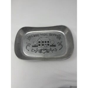Vintage Wilton‎ Armetale Pewter Bread Tray Bless This House Farmhouse Cottage